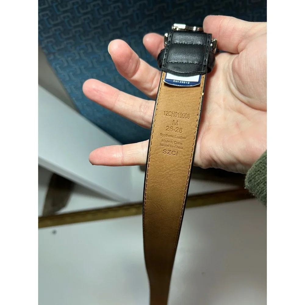 Chaps Boys Black Ratchet Belt Adjustable Silver Buckle Size M 26-28 12CH010008